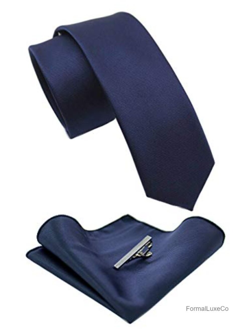 Men's Silk Blend Skinny Tie Set with Pocket Square and Tie Clip